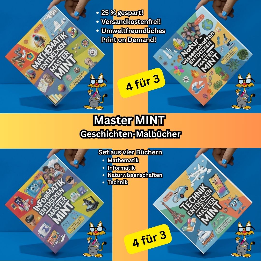 Master MINT Geschichten-Malbücher-Set (4 Bücher)